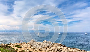 View over the bay from Cap d`Antibes, Antibes.