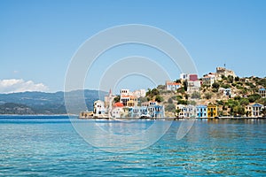 View over bay of Kastelorizo island coast, Dodecanese, Greece photo