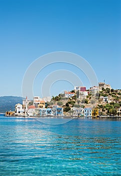 View over bay of Kastelorizo island coast, Dodecanese, Greece photo