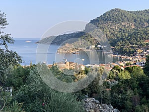 View over beach. Meditteranean coast of Turkey.