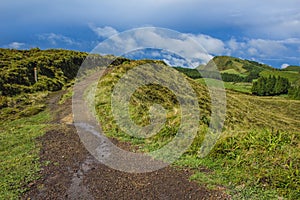 View over the beautiful landscape of Serra Devassa, Sao Miguel Island, Azores, Portugal photo