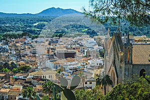 View over beautiful mediterranean village of Arta - Parish Church of the Transfiguration of the Lord on the right - Mallorca, photo