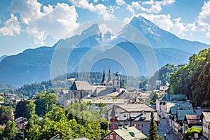 View over Berchtesgaden with Watzmann, Bavaria, Germany