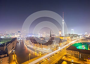 View over Berlin Alexanderplatz at night