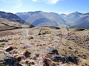 View over Borrowdale valley early spring