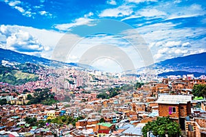 View over buildings of Comuna 13 in Medellin, Colombia