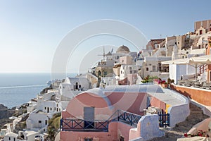 View over buildings and the se in Santorini, Greece. photo