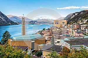 View over Campione D'Italia and Lake Lugano