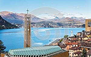 View over Campione D'Italia and Lake Lugano