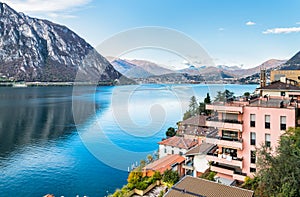 View over Campione D'Italia and Lake Lugano photo