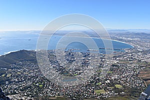 View over Cape Town from the big Table Mountain in South Africa