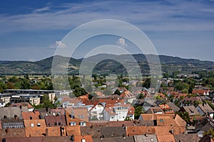 View over the center of Breisach am Rhein from Eckartsberg to black forest