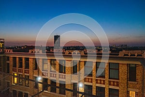 View over the city of Brussels at sunset, Belgium. Viewpoint at Poelaert square