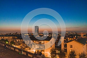 View over the city of Brussels at sunset, Belgium. Viewpoint at Poelaert square