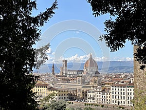 View over the city centre of Florence with many cultural and tourist attractions.