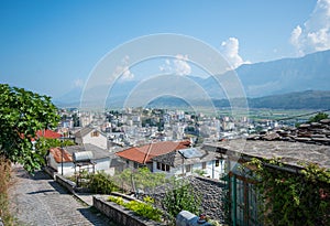 View over city of Gjirokastra in albania