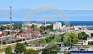 View over the city Rostock WarnemÃÂ¼nde in Germany photo