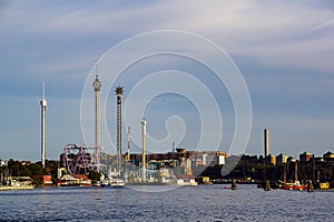 View over cityscape by the sea during day