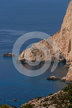 View over the cliffs near the Navagio beach in the northwest of the island of Zakynthos