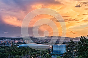 view over Cluj-Napoca at sunset