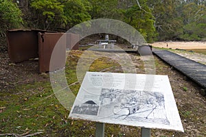 View over Davidson Whaling Station Historic Site, a heritage-listed former whaling station built in 1896 at Edrom, Bega Valley