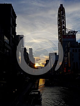 View over Dotonbori Canal at sunset