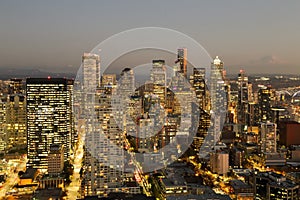 A View Over Elliott bay and Seattle Urban Downtown City Skyline Buildings Waterfront