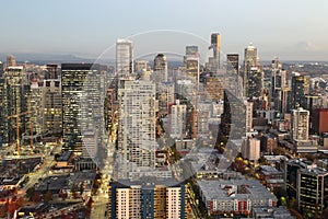 A View Over Elliott bay and Seattle Urban Downtown City Skyline Buildings Waterfront