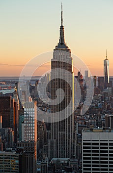 View over Empire State Building and skyline, Manhattan, New York, U.S.A