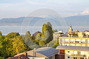 View over Evian and Geneva Lake, France