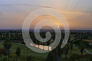 View over Golf course at sunset