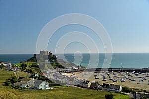 View over Gorey Castle and harbour, Jersey