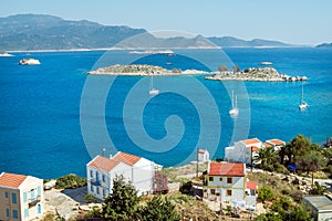 View over Gre ek islands Kastelorizo and the sea from the ancient fortress photo