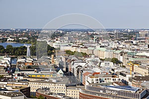 View over Hamburg, Germany to the Inner and Outer Alster