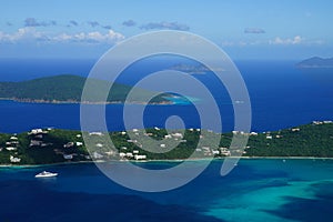 A view over Hans Lollik USVI Little and GreatTobago BVI, Jost Van BVI islands from ST. Thomas vista point