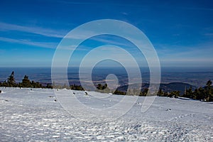 View over Harz Mountains landscape from the peak of Brocken mountain, Germany