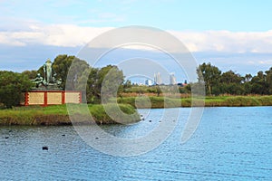 View over Herdsman Lake with the Pietro Porcelli statue  in Perth, Western Australia
