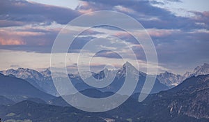 View over the high mountains of Salzburgerland in the Austrian Alps