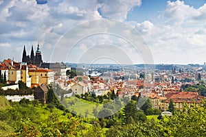 View over historic center of Prague with castle