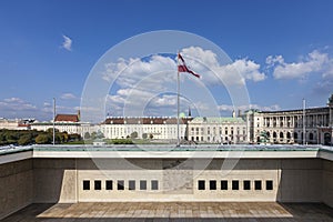 View over the historic Heldenplatz Vienna, the Hofburg and the Memorial Hall