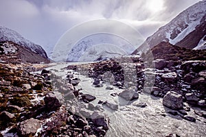 View over Hooker Valley in Aoraki mount cook national park New Zealand