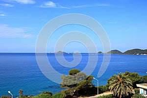 view over Illes Sanguinaires, genoese tower and Pointe de la Parata near Ajaccio, Corsica, France photo