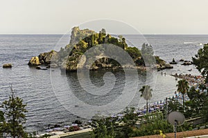 View over Isola Bella, small island near Taormina, Sicily, Italy