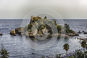 View over Isola Bella, small island near Taormina, Sicily, Italy