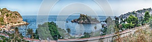 View over Isola Bella, small island near Taormina, Sicily, Italy