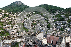 View over Kayakoy ghost town in Turkey.