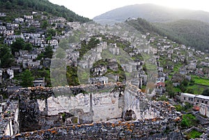 View over Kayakoy ghost town in Turkey.