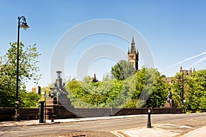 View over the Kelvin Bridge in Glasgow from Kelvingrove park