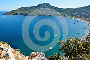 View over Kumlubuk bay on Bozburun peninsula in Turkey.
