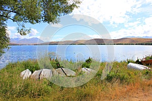 View over lake alexandrina in new zealand